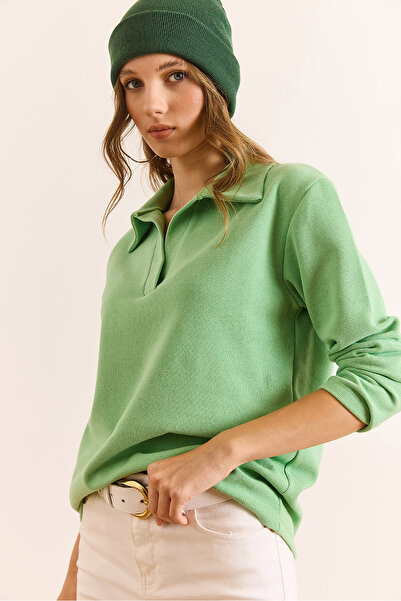 Olalook Women's Green Polo Neck Thessaloniki Blouse Blz-19002810