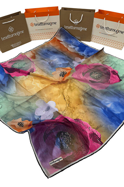 Tesettürnağme Soft Cotton Scarf Tn2002 Floral Pattern Dark Pink-Gold-08