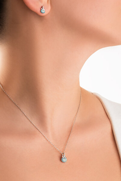 So CHIC... Kalsedon Zarafeti 18 Ayar Beyaz Altın Kaplama 42 Cm Gümüş Kolye