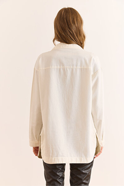 Olalook Women's White Double Pocket Six Oval Gabardine Shirt Gml-19001393