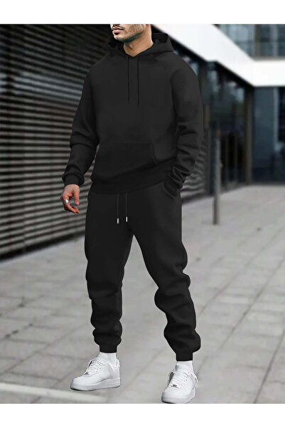 Lider Leather Set de trening unisex cu glugă simplă, 2 piese – Hanorac și pan...