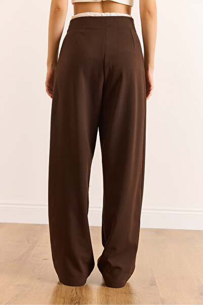 Olalook Kadın Kahverengi Boxer Detaylı İpli Cepli Palazzo Pantolon PNT-19000315