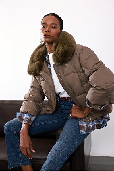 5in1Canpolat Mink Fur Collar Puffer Coat 99784