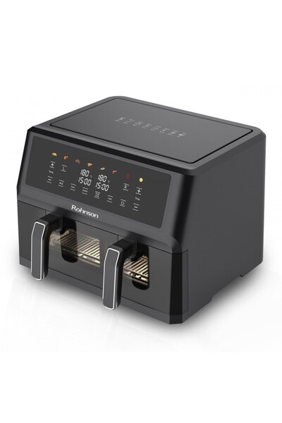 ROHNSON 2 in 1 hot air fryer R2864, 2 x 5.2 L, 2400W, 1h/24h timer, 80-200°C, 8 programs,