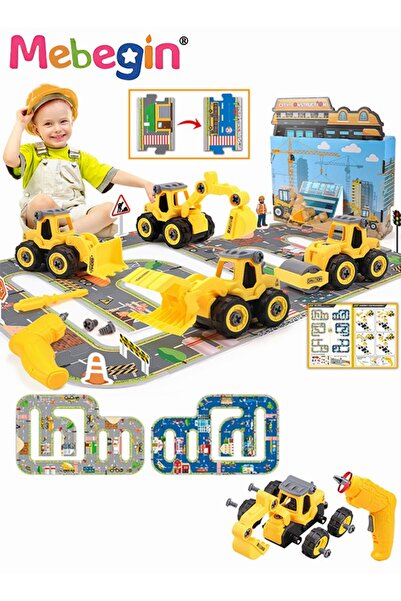 MEBEGIN ألعاب مركبات البناء مع حصيرة اللعب للأطفال، تفكيك وتجميع سيارة لعبة ا...