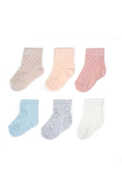 BabyCosy Organic Wear جوارب أطفال مكونة من 6 قطع بتفاصيل مخرمة، 100% قطن عضوي، للأطفال - حديثي الولادة - CSYC1006