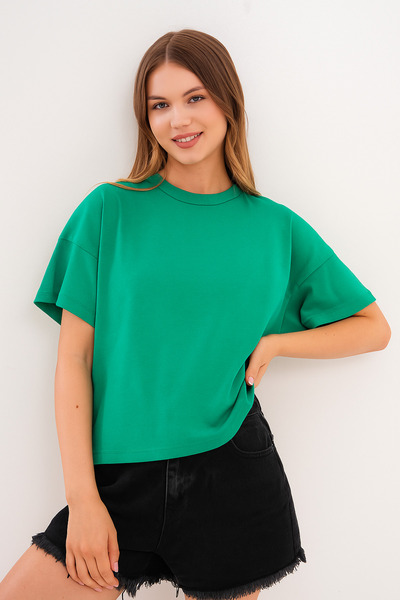 Basics&More Tricou verde din bumbac cu model simplu basic pentru femei
