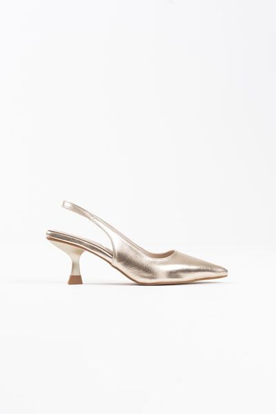 EMOYRA Angelica Women's Gold Crinkled Patent Leather Heeled Shoes