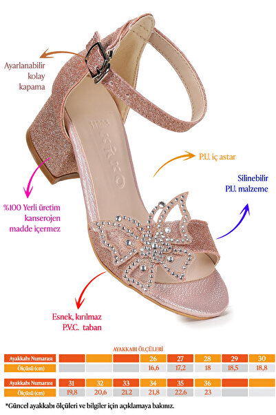 KARAMAZI Kids Zete Sand Glitter Girls' 4 cm Heeled Sandals Evening Dress Shoes