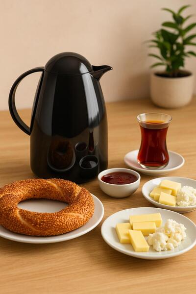 HSDemirci 1 Liter Acrylic Black Tea Thermos Keeps Hot for 12 Hours and Cold for 24 Hours