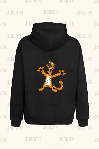 Justime Design Cartoon Character Unisex Black Pocket Hooded Sweatshirt - 2 Th...