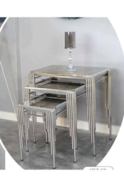 Yuvaset Home Mim Gümüş Köşeli Sütun Kare Zigon Sehpa