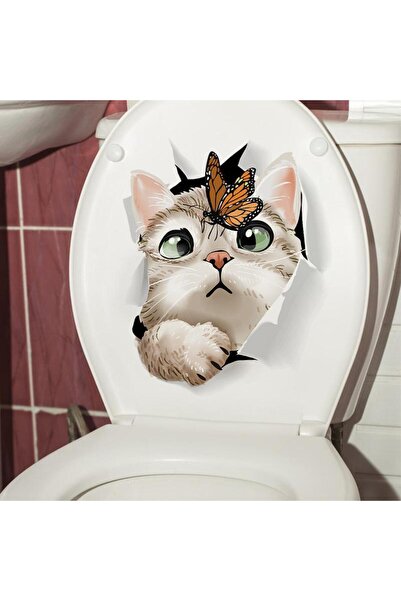 URZ GRUP Decohandy Toilet Seat Sticker Cat Vs Butterfly