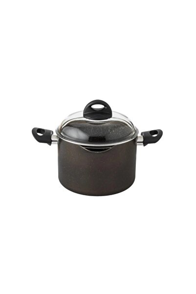 ORIAN Deep black Italian granite pot with glass lid