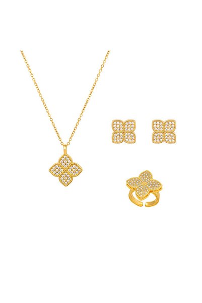 Pursehuit Necklace, earrings and ring set, made of stainless steel, blown wit...
