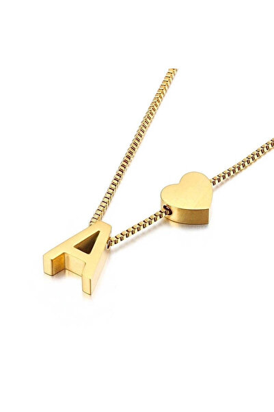 Pursehuit Colier auriu, oțel inoxidabil, suflat cu aur de 18k, cu inițiala A,...