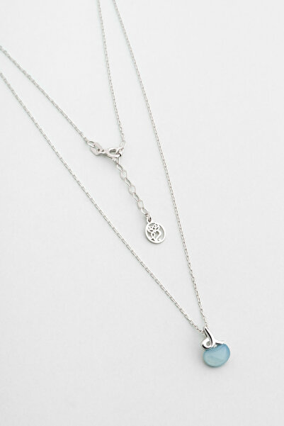 So CHIC... Kalsedon Zarafeti 18 Ayar Beyaz Altın Kaplama 42 Cm Gümüş Kolye