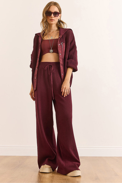 Olalook Women's Burgundy Premium Parachute Garnished Bottom-Top Knitwear Set Tkm-19000430