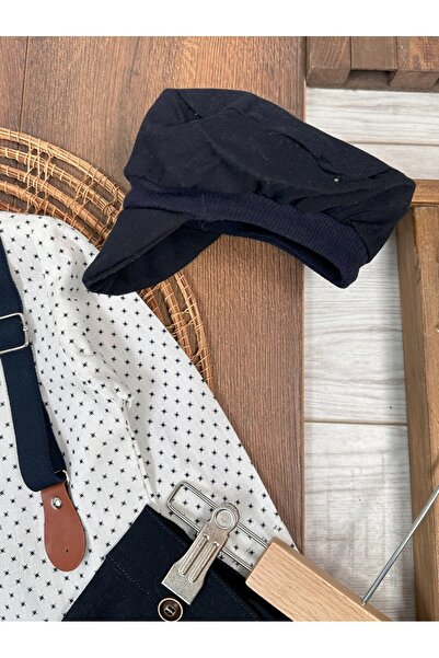 ADDA Baby Boy Set with Bow Tie and Hat, Linen Shirt with Suspender Belt, 5-Piece Baby Boy Set