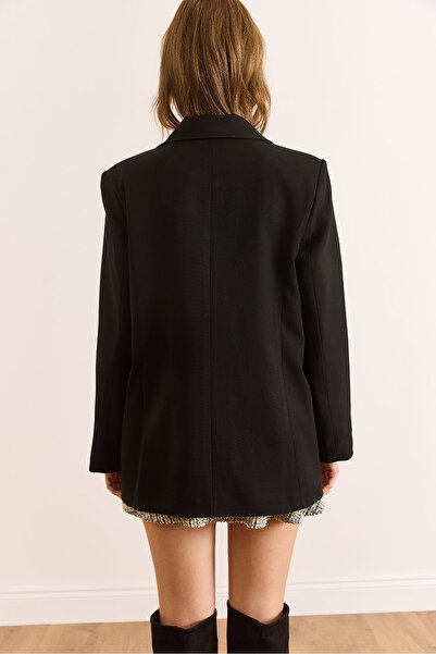 Olalook Жіночий чорний підкладковий двобортний блейзер з полівіскону CKT-19000465
