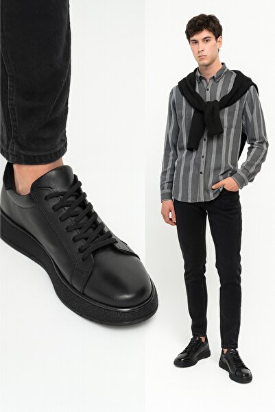 ALTA GRACIA Ανδρικά μαύρα αθλητικά παπούτσια από γνήσιο δέρμα Άνετη σόλα καθημερινής χρήσης για γραφείο Ορθοπεδικά αντιολισθητικά σχολικά casual κομψά