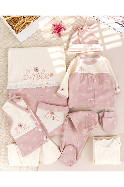 Babymod Floral Embroidered Frilly Cotton 10 Piece Baby Girl Hospital Outlet Baby Set