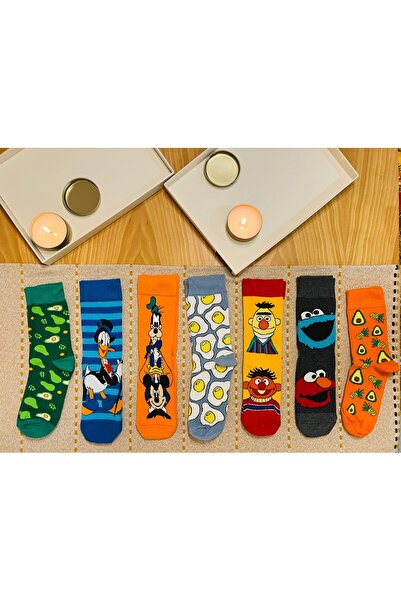 AL Bİ 90LIK Set of 7! Cartoon Heroes Patterned Socks Unisex