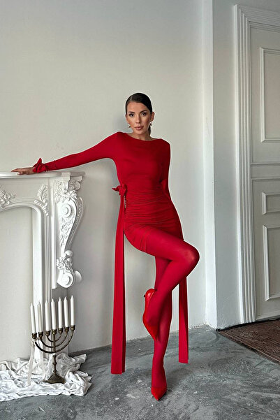 Neşeli Butik Women Side Ribbon Detailed Mini Dress Nbdf167