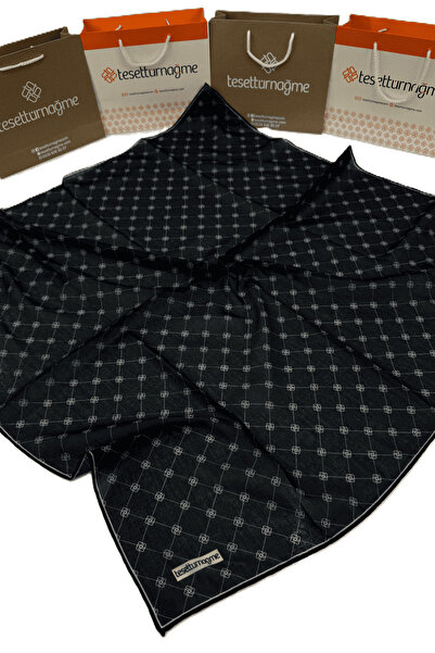 Tesettürnağme Soft Pamuk Eşarp TN2001 Monogram Siyah-Beyaz-02