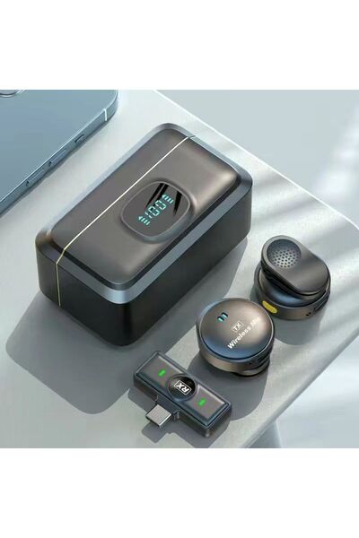 LEVONG LE-QX-8A Type-C Uyumlu Profesyonel Kablosuz İkili Yayın Kayıt Yaka Mikrofonu Uzun Pil Ömrü