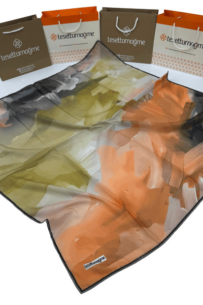 Tesettürnağme Eșarfă din bumbac moale TN2006 Model Batik Somon-Verde ulei-04