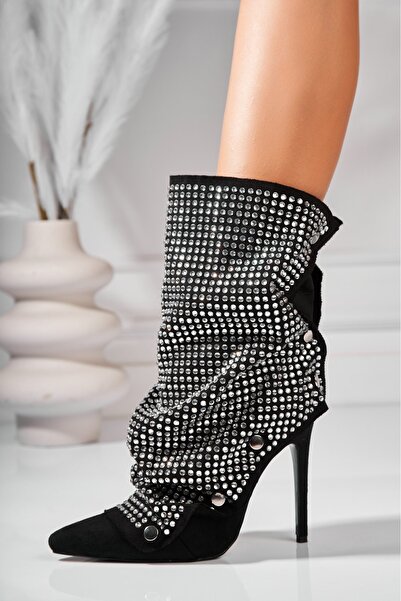 Joana Μαύρες σουέτ μπότες τσέλσι με τακούνια