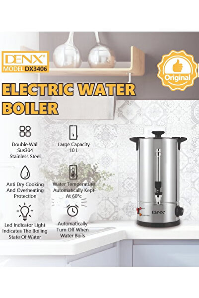 Denx Water Boiler, Stainless Steel Tap |10L Kettle with Water Level Gauge & Indicator Lights Power 1800W