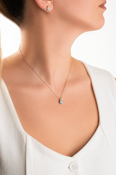 So CHIC... Kalsedon Zarafeti 18 Ayar Beyaz Altın Kaplama 42 Cm Gümüş Kolye