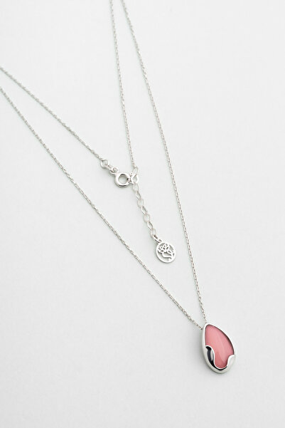 So CHIC... Kalsedon Esintisi 18 Ayar Beyaz Altın Kaplama 42 Cm Gümüş Kolye