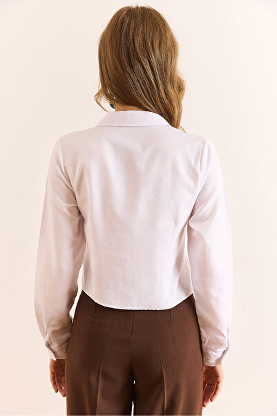 Olalook Γυναικείο λευκό πουκάμισο με 2 κουμπιά με κορδόνι στη μέση GML-19001392