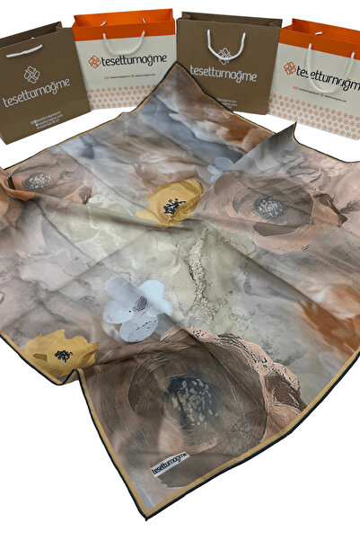 Tesettürnağme Soft Cotton Scarf Tn2002 Floral Pattern Mink-Stone-02