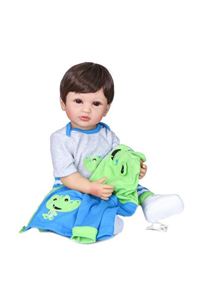 Choice دمية بيبي ريبون الأصلية من السيليكون بالكامل من NPK مقاس 55 سم، شعر بني، دمية بيبي ريبون الأصلية من NPK، شعر بلونين