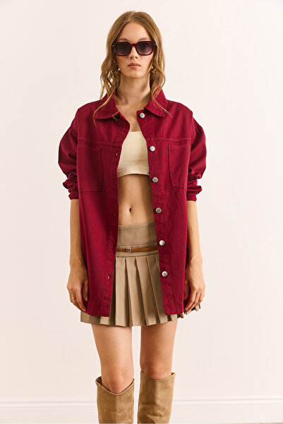 Olalook Women's Burgundy Double Pocket Bottom Oval Gabardine Shirt Gml-19001393