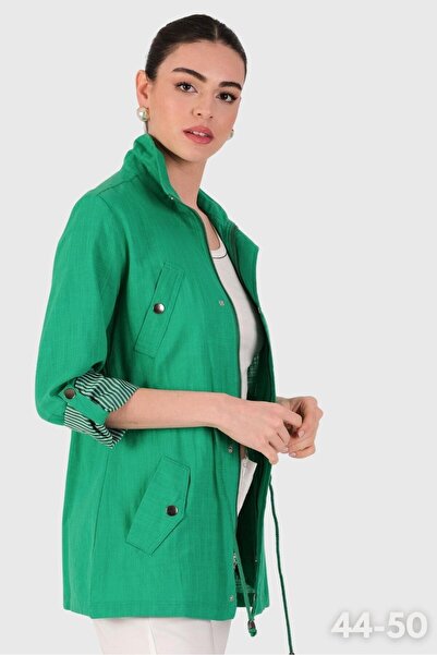 Spazio Oriente Dik Yaka Fermuarlı Çıtçıtlı Kaban YEŞİL