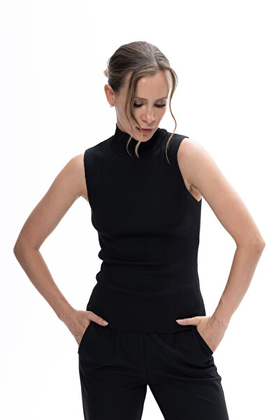 KARTON TRİKO Kadın Dik Yaka Kolsuz Triko Süveter