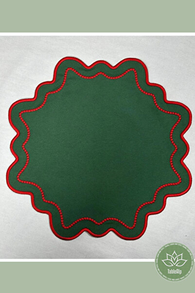 Table Alp Yılbaşı Özel Yeşil Nakışlı Amerikan Servis Takımı | 6 Servis • 6 Peçete | Lüks Yemek Masası Takımı