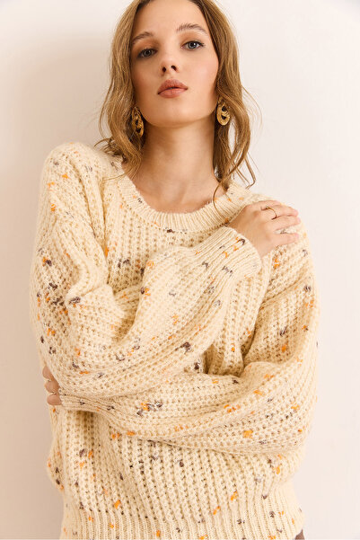 Olalook Women's Bone Color Detailed Soft Detailed Oversize Knitwear Sweater Kzk-19000862