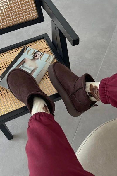 DUXAL SHOES Γυναικείες μπότες μίνι σουέτ με χοντρή σόλα με επένδυση από γούνα