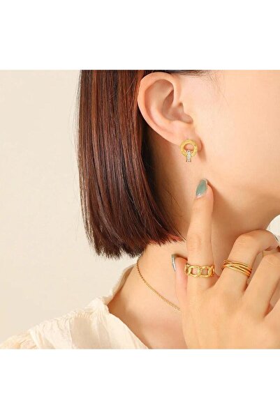 Pursehuit Earrings, made of stainless steel, with joined hoops and zirconi, blown with 18k gold, Gerry C1