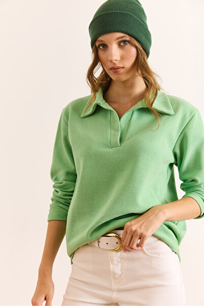 Olalook Women's Green Polo Neck Thessaloniki Blouse Blz-19002810