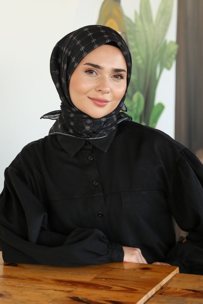 Tesettürnağme Soft Cotton Scarf Tn2001 Monogram Black-Beige-01
