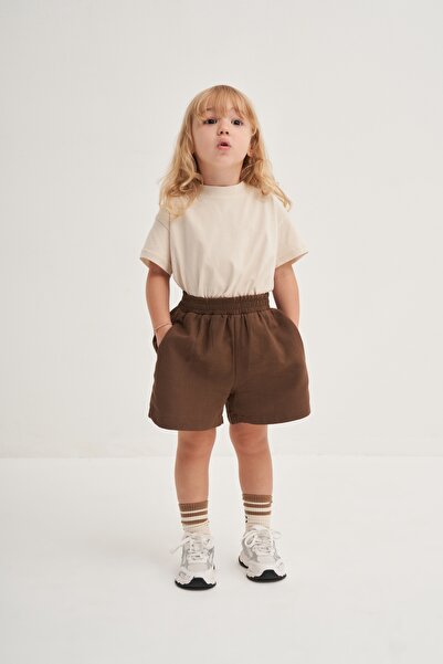 EBU Prive Дівчачі органічні бавовняні шорти з капюшоном, кавового кольору