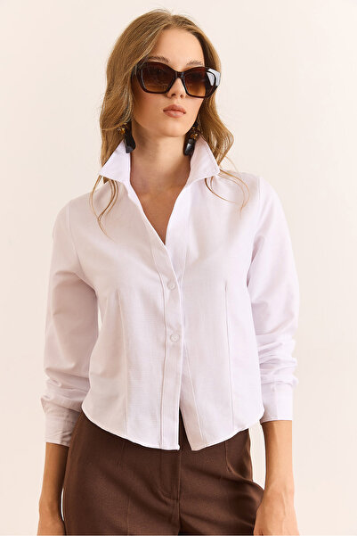 Olalook Γυναικείο λευκό πουκάμισο με 2 κουμπιά με κορδόνι στη μέση GML-19001392