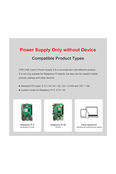 Generic Raspberry Pi 5 Power Supply 5.1V 5A 27W Type-C UK Plug Universal Replacement Power Supply